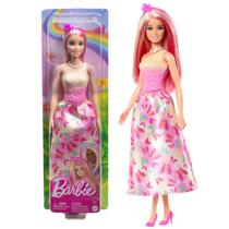 Boneca Articulada Barbie Realeza Vestido dos Sonhos Rosa Com Saia Estampada Removível - Magia do Arco-Íris - Mattel