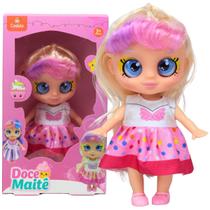 Boneca Articulada Doce Maitê 19cm Vestido Rosa - Castela