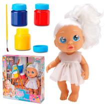 Boneca Articulada Para Pintar Mini Club Girls Pintura Com Kit Pintura e Tintas Laváveis