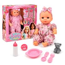 Boneca Ashley Papinha Em Vinil Mamadeira Chupeta Prato Colher 33 Cm