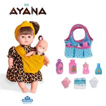 Boneca Ayana Mãe 40cm + Ayana Filha + Bolsinha Saida