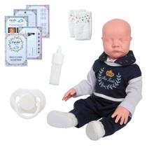 Boneca Azul Realista com Chupeta e Roupinha Marinheiro