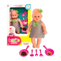 Boneca Babidu Papinha com Acessórios de Cozinha Brinquedo Infantil Menina Rosa Presente Crianças