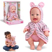 Boneca Babilina Banho Menina Bebe Roupao Rosa Vinil Macia