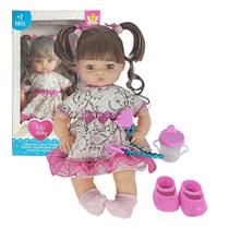 Boneca Baby Castanho Mamadeira Sapatinho Chupeta Meias - Anjo Brinquedos