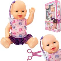 Boneca Baby Faz Trancinha Cabelo Tekinha + Tesourinha Rosa