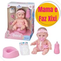 Boneca Baby Faz Xixi + Fralda Mamadeira Pinico e Chupeta
