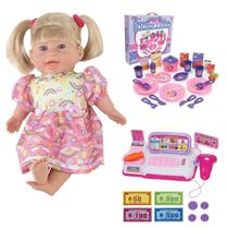 Boneca Baby Loira Faz Xixi + Caixa Registradora e Jantar