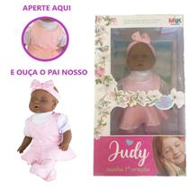 Boneca Baby Minha Primeira Oração Judy Negra Reza Pai Nosso