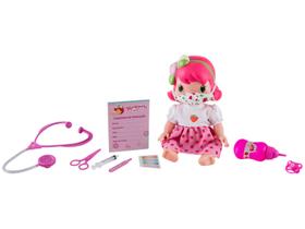 Boneca Baby Moranguinho Dodói Faz Xixi Articulada 30CM 9 Acessórios +De 3 Anos Mimo Toys - 4002