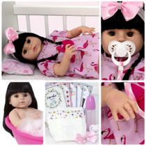 Boneca Baby Reborn 100% Silicone Morena Banho Com Chupeta