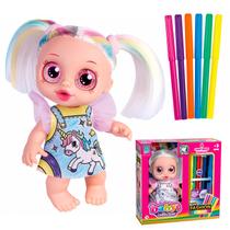 Boneca Babys Collection Mini Fashion Color Com Canetinhas Laváveis Para Pintar E Colorir Boneca Babys Collection Mini Fashion Color Com Canetinhas Laváveis Para Pintar E Colorir