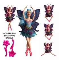 Boneca Bailarina Azul Fada Com Asas Ballet Articulada 30cm