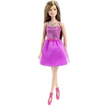 Boneca Barbie Básica Glitz Barbie Morena Vestido Roxo Mattel