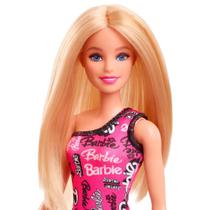 Boneca Barbie Básica Loira Original Mattel Vestido Estampado Fashion 2024 Brinquedo Fashion 32cm Infantil Menina Colecionável Presente