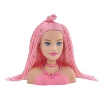 Boneca Barbie Busto 4 Acessórios Para Cabelo Rosa Especial