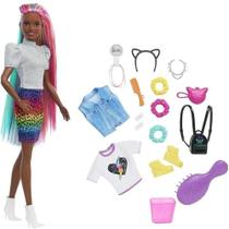 Boneca Barbie Cabelo Arco-iris De Leopardo Negra Mattel