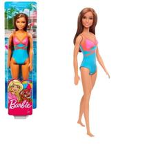 Boneca Barbie Cabelo Loiro Escuro Moda De Praia Maiô Esculpido Azul Mattel