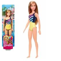 Boneca Barbie Cabelo Loiro Moda De Praia Maiô Esculpido Amarelo Mattel