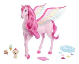Boneca Barbie Cavalo Pégaso Alado Rosa Com Som E Luz