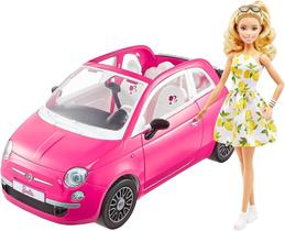 Boneca Barbie Com Veículo Fiat Rosa - Mattel GXR57