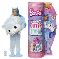 Boneca Barbie Cutie Reveal Snowflake Sparkle com fantasia de Husky