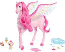 Boneca Barbie de brinquedo Pegasus Pegasus Pink Winged Horse com 10 acessórios