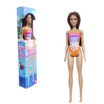 Boneca Barbie Dia Praia Piscina Morena Maio Laranja Mattel