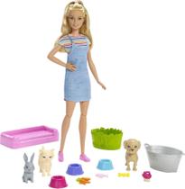 Boneca Barbie e Playset de Animais de Estimação com Mudança de Cor - Presente para Crianças 3 a 7 anos