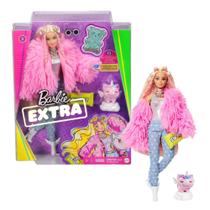 Boneca Barbie Extra com cabelo loiro com listras rosadas e animal de estimação Boneca Barbie Extra com cabelo loiro com listras rosadas e animal de estimação