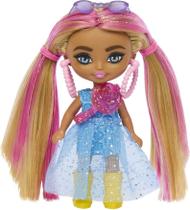 Boneca Barbie Extra Mini Minis, loira com listras rosa, 8 cm com acc