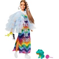 Boneca Barbie Extra Morena Jaqueta Com Babados e Jacaré De Estimação GYJ78 Mattel