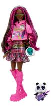 Boneca Barbie Extra Pop Punl Negra Cabelo Rosa Com Panda