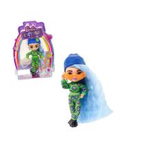 Boneca Barbie Extras Minis Cabelo Azul Roupa Emoji