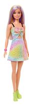 Boneca Barbie Fashionista com Estojo - Loira com Mecha Rosa - Vestido Colorido - 190 - Mattel