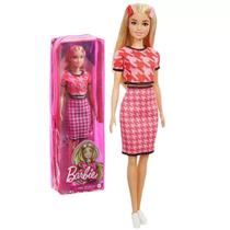 Boneca Barbie Fashionista Loira 32cm Conjunto Rosa Vermelho