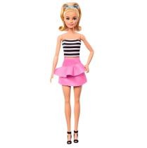 Boneca Barbie Fashionista Loira Blusa Listrada e Saia Rosa - Mattel