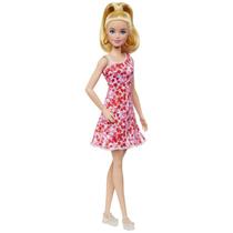 Boneca Barbie Fashionista Loira Vestido De Flores Vermelhas 205 Mattel