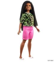 Boneca Barbie Fashionistas 144 Cabelo Trançado Longo Blusa Verde Neon Animal Shorts Pink - Mattel