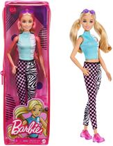 Boneca Barbie Fashionistas 158, Loiro Longo, Esporte Azul-petróleo, Leggings Estampadas, Tênis Rosa, Óculos Sol, 3-8 Anos.