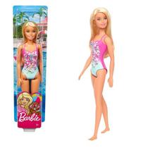 Boneca Barbie Loira Moda De Praia Maiô Rosa Esculpido Mattel