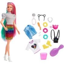 Boneca Barbie Loira Penteados Arco Íris Oncinha Rainbow Hair - Mattel