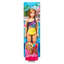 Boneca Barbie Loira Praia Maio Listrado Azul Amarelo Mattel