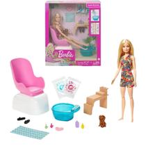 Boneca Barbie Loira Salão De Manicure E Pedicure Com Pet E Acessórios Mattel