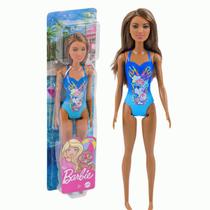 Boneca Barbie Morena Maiô Azul Dia de Praia 30Cm 3+ Mattel