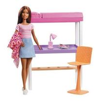 Boneca Barbie Morena Playset Quarto e Escritório - Mattel