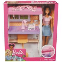 Boneca Barbie Morena Playset Quarto e Escritório Mattel