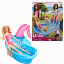 Boneca Barbie Na Piscina Com Maiô Rosa e Acessórios Mattel