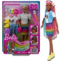 Boneca Barbie Negra Cabelo Arco Iris Leopardo 30cm - Mattel