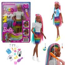 Boneca Barbie Negra Cabelo Arco Íris Leopardo Animal Print Boneca Barbie Negra Cabelo Arco Íris Leopardo Animal Print